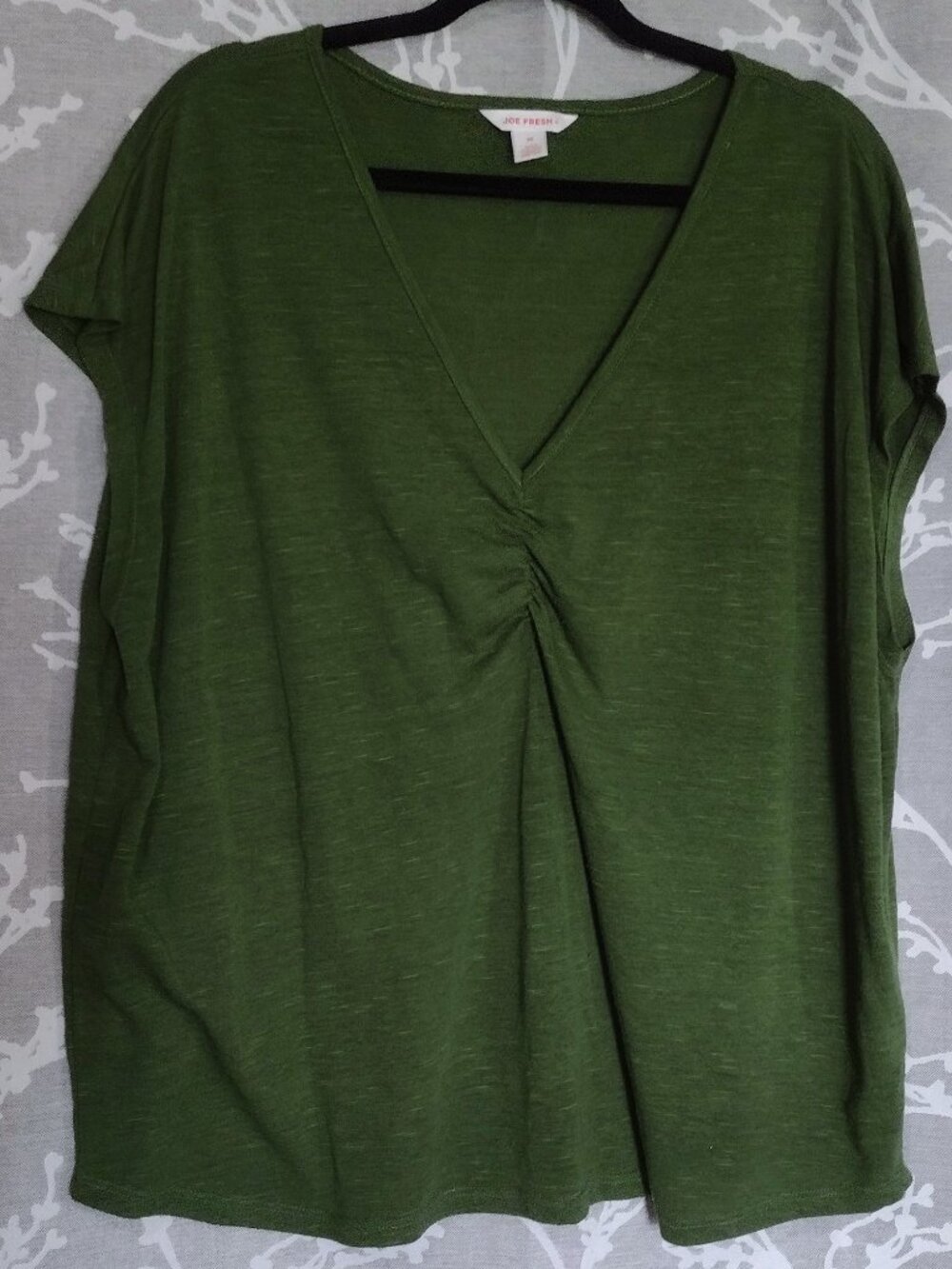 Joe Fresh Olive Relaxed V-Neck Tee with Front Ruching